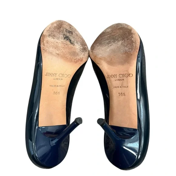 Jimmy Choo Navy Patent Leather peep toe pump - Picture 6 of 13